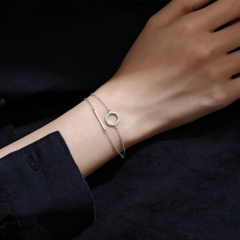 Wholesale S925 Sterling Silver Rose Gold Simple Circle Double Chain Bracelets