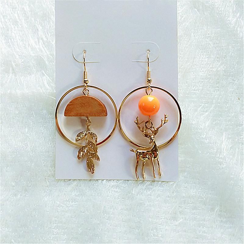 Christmas Jewelry Fashion Creative Elk Deer and Wood Leaves Stud Earrings