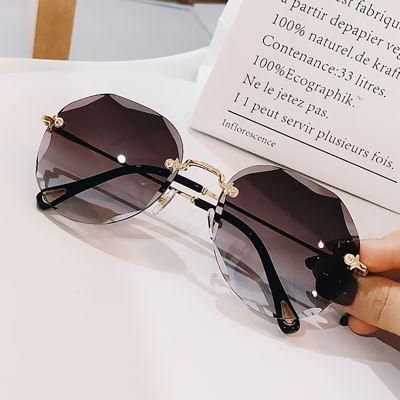 Rimless Sunglasses Fashion Trend Women Round Cut Edge Gradient Color Sunglasses