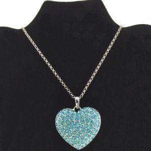 Large Light Blue Heart Pendant Necklace Jewelry (FN16040815)