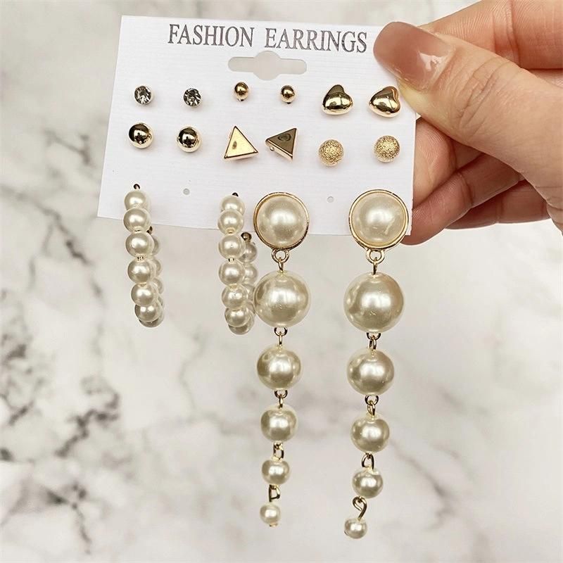 2021 New Arrive Jewelry Fashion Circle Pearl 9 Pieces Tassels Earrings Set
