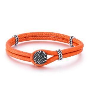 fashion Design Men Bright Orange Double Chain Leather Speciall Clasp Bracelet