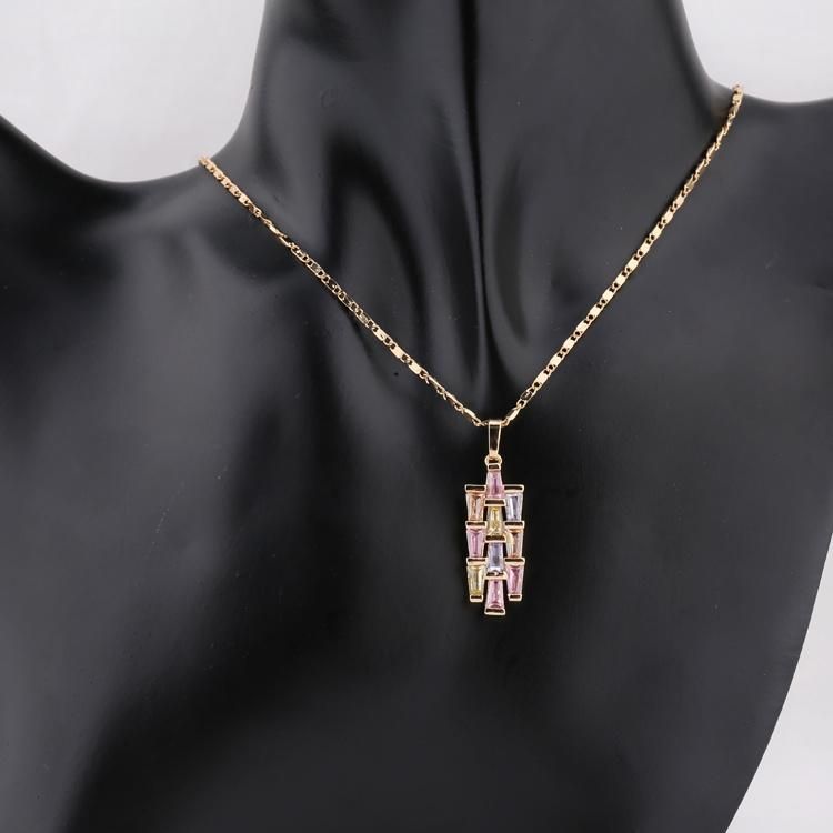 Women Fashion Accessories 18K Gold Plated Alloy Silver Jewelry Chain Sets Pendant Necklace with CZ Crystal