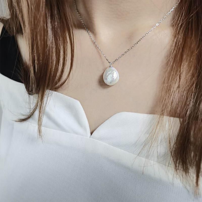 Fashion Jewelry 925 Silver Simple Pendant Chain Necklace with Pearl for Women