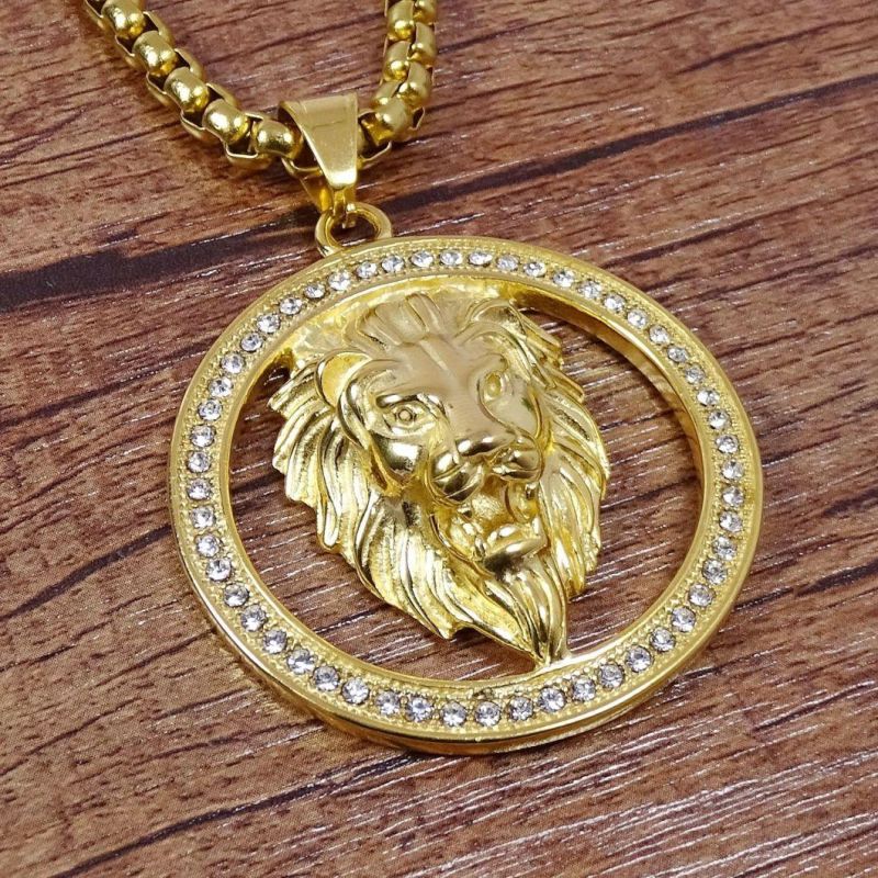 Wholesale Titanium Diamond Studded Lion Stainless Steel Pendant