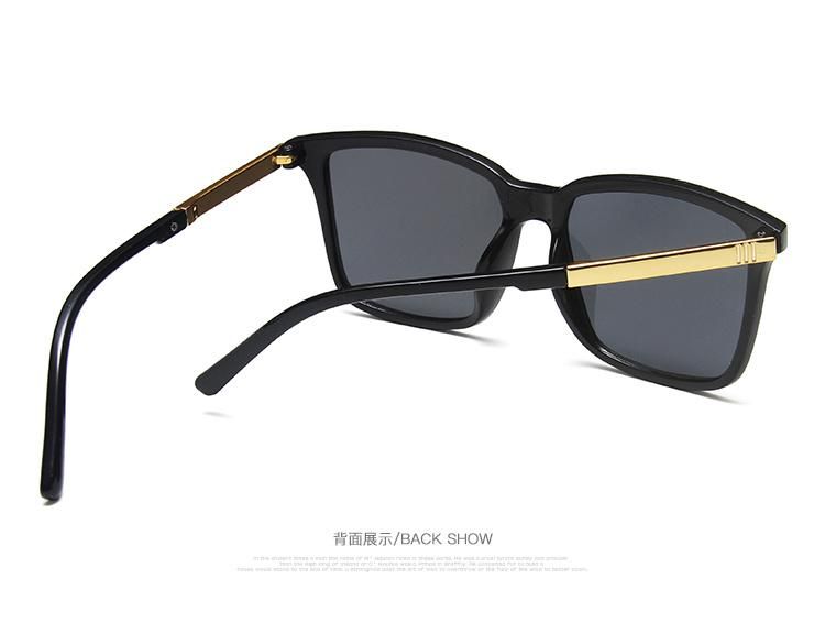 Sunglasses Men′s Square Retro Big Frame Sunglasses Bright Black Fashion Glasses