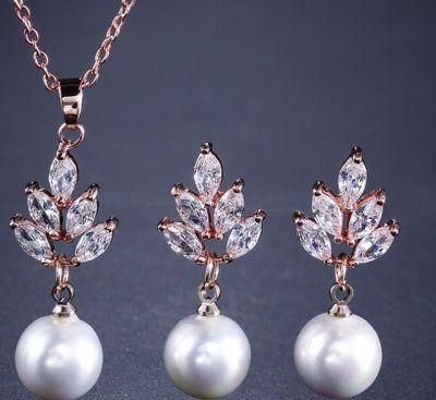 Wedding CZ Jewelry Set, Bridal CZ Jewelry, Rose Gold Bridesmaid Jewelry, Pearl Necklace Jewelry