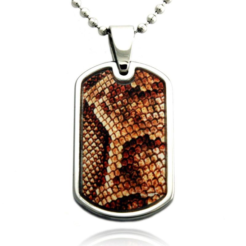 Tungsten Snake Anaconda Dog Tag Pendant with Ball Chain Necklace