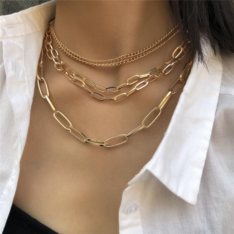 Wholesale Price 18K Gold Plated Multiple Row Chain Necklace for Women