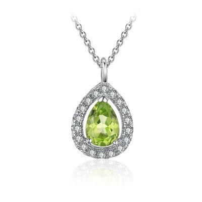 Pear Synthetic Peridot Pendant Necklace with Chain 18 Inches 925 Sterling Silver Jewelry