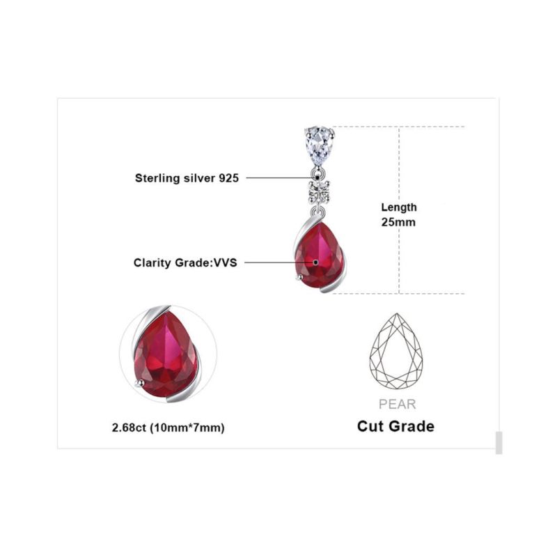 925 Sterling Silver Jewelry Pear Red Created Ruby Drop Pendant for Women Wholesale