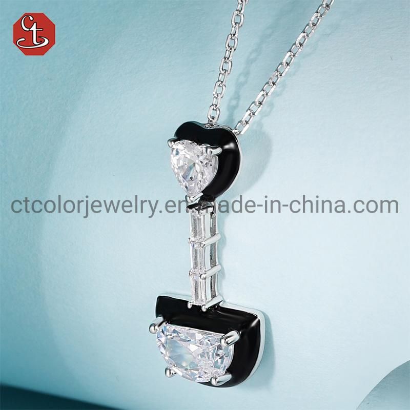 Fashion Costume Imitation Charm 925 Silver Black Enamel CZ Jewelry with Pendant Necklace for Women