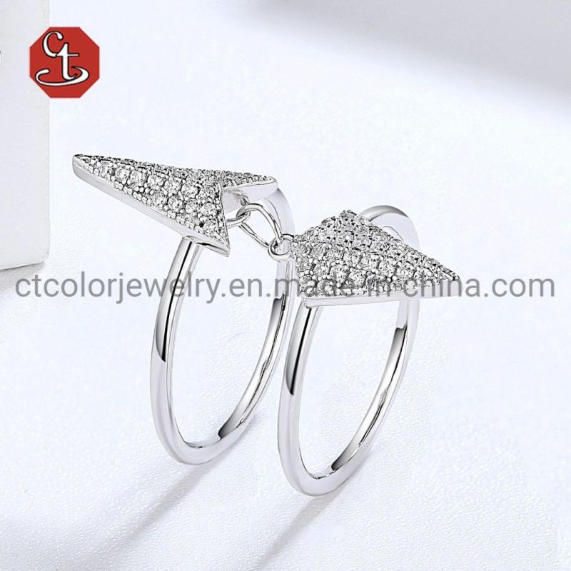 925 Sterling Silver Jewelry Rings Double layer Finger Fashion Ring with CZ Set