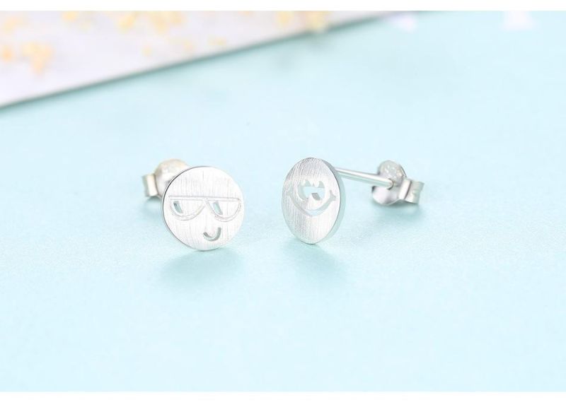 Smile Face Design Hollow out Sliver Ear Stud