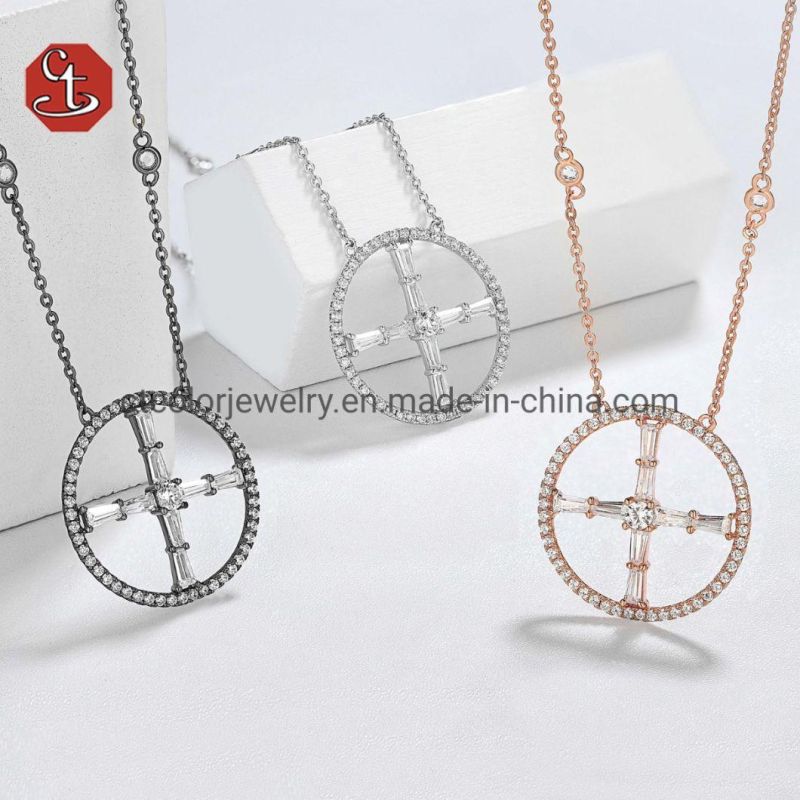 New fashion the cross White CZ Necklace Pendent in circle