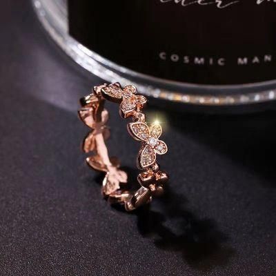 Fashion Korean New Rose Gold Brass Inlaid Crystal Adjustable Open Rings