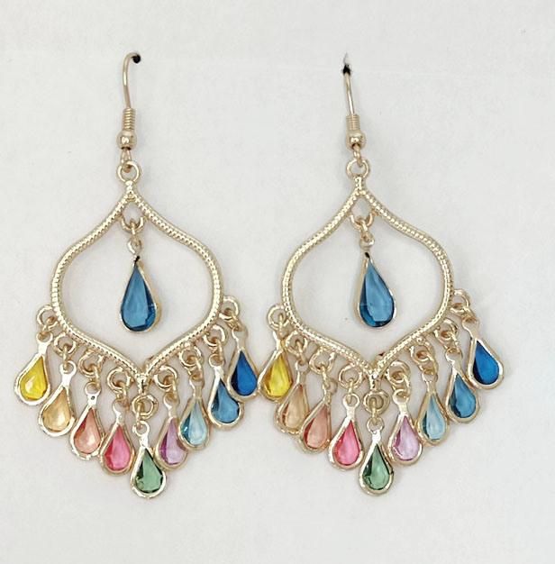 18K Gold Plated New 2021 Elegance Fashion Jewelry Dangling Teardrop Coloured Stone Chick Statement Earrings for Women