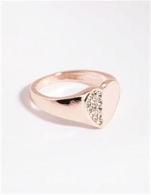 Rose Gold Diamante Zinc Heart Ring with Glass Stone for Women Fashion Jewellery