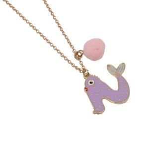 Letter N with Mermaid and Pompom Charm Necklace