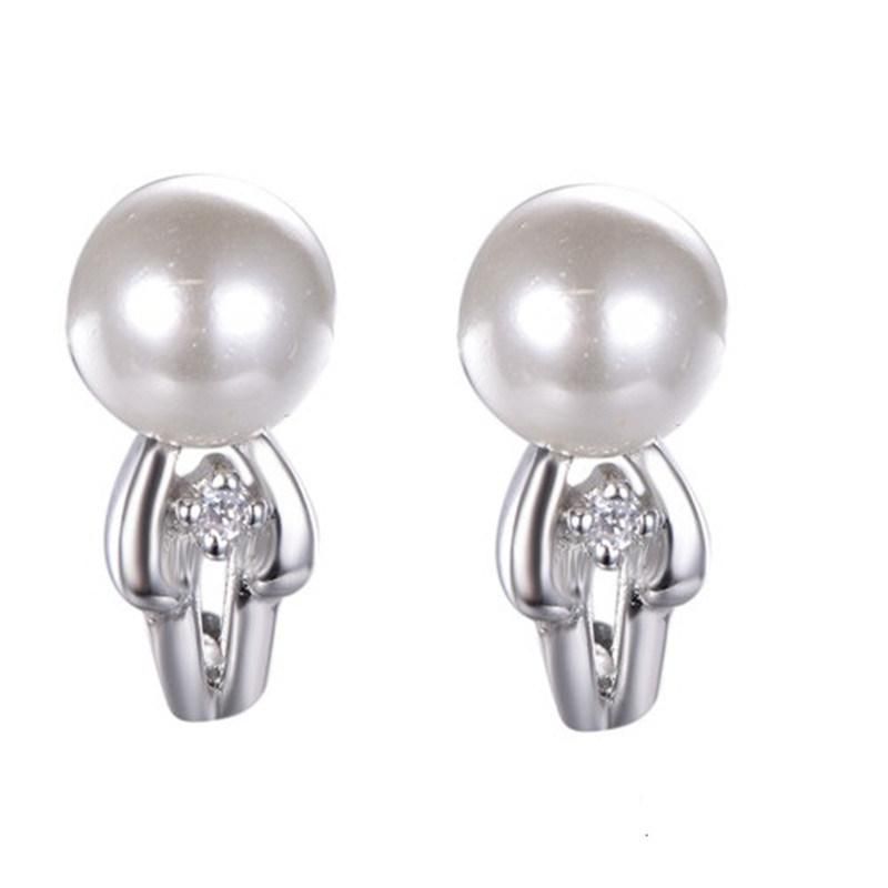 925 Silver CZ Small Crown Earring with Pearl