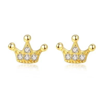 Sterling Silver Jewelry Ear Studs with Small Princesses Crown