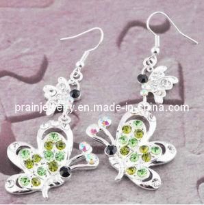 Fashion Green Rhinestone Alloy Butterfly Earrings Fashion Earrings Jewelry Glass Jewelry Glass Alloy Jewelry (PE-016)