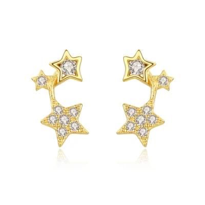 Star-Shaped Geometric Gold-Plated Silver Earrings Stud