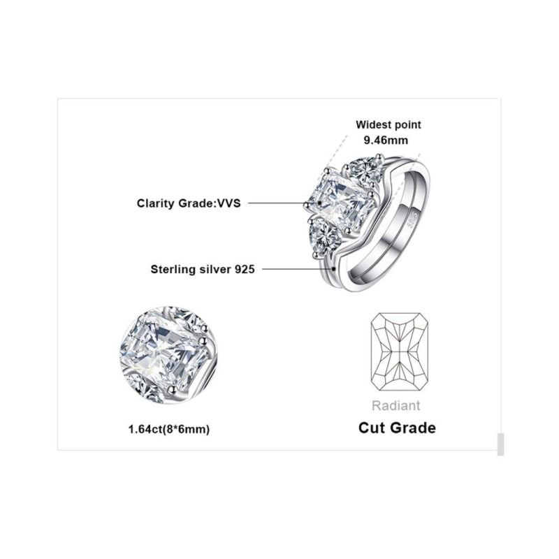 Emerald Cut Cubic Zirconia 3 Stone Anniversary Promise Wedding Band Engagement Rings Bridal Sets Silver Jewelry