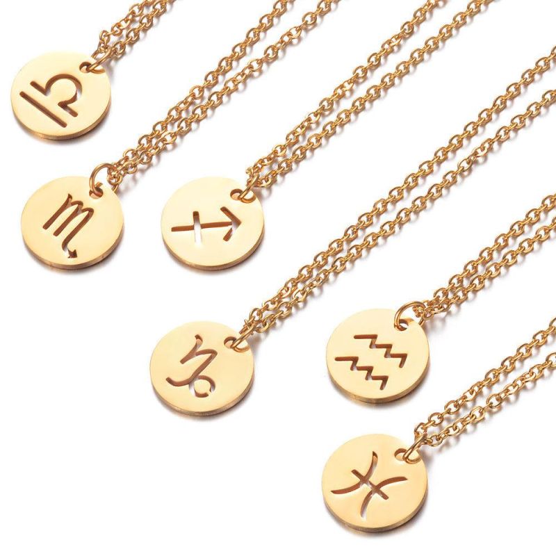 PVD Plating Fashion Jewelry Manufacturer Custom 18K Gold Plated Jewelry High Quality Water Proof Stainless Steel 12 Zodiac Necklace