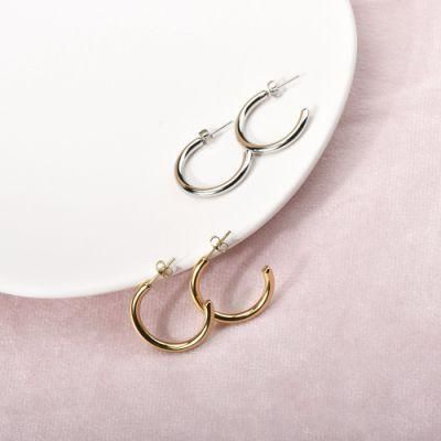 Hot Sales Gold Plated Exaggerated Chunky C-Shaped Earrings Stainless Steel Geometric Round Open-Ended Stud Earrings for Women