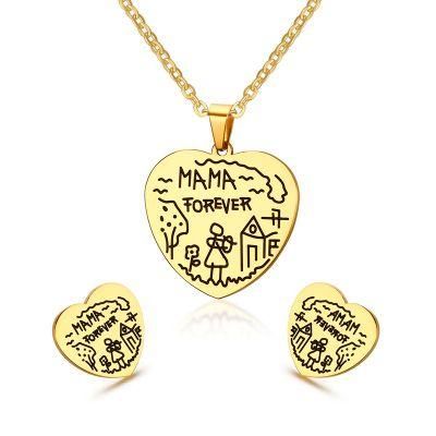 Heart Engrave Gold Tag Jewelry Set for Lady