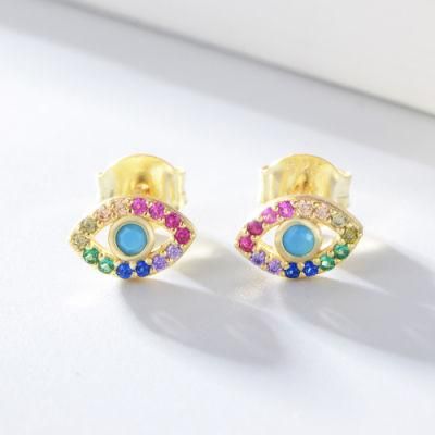 Dainty S925 Sterling Silver Colorful Zircon Evil Eye Studs Earrings for Women