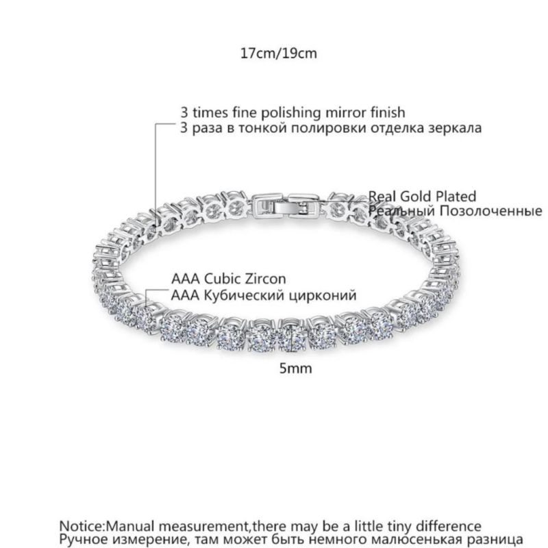 Fashion Costume Jewelry AAA+ Round 0.5 Carat Cubic Zircon Charm Tennis Bracelet with Buckle