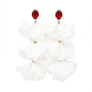 Fashion Accessories Women Jewelry Ruby Stone White Flower Earrings