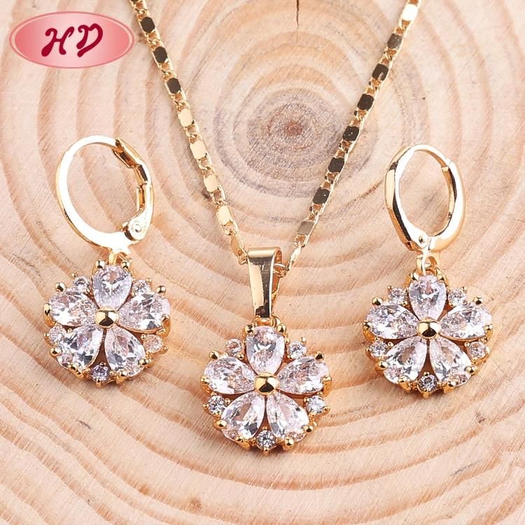 14K 18K Gold Cubic Zirconia Earring Necklace Pendant Jewelry Sets for Women