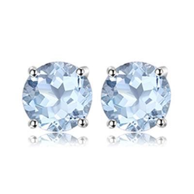 Sky Blue Topaz Gemstone Stud Earring 925 Sterling Silver Jewelry for Women Wholesale