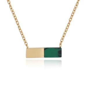 Custom Logo Stainless Steel Natural Stone Rectangle Pendant Necklace