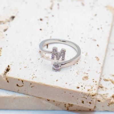 Simple Zircon Letter Opening Adjustable Ring S925 Sterling Silver Ring Accessories
