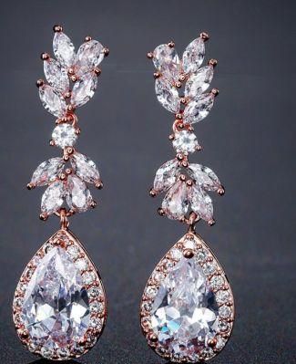 Bridal CZ Earring Jewelry, Wedding CZ Earring Jewelry, Rose Gold Earring, Bridesmaid Earring