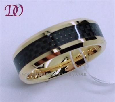 Gold Tungsten Ring Carbon Fiber Inlay