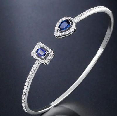 Sapphire Blue CZ Cubic Zirconia Fashion Bangle Bracelet for Lady Gift. Bridal Wedding Bracelet Bangle