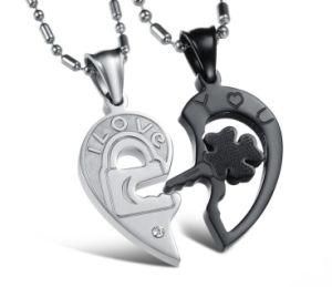 New Fashion Jewelry 316L Stainless Steel Necklace Men Silver Black Split Joint Heart Pendant Couple Necklaces