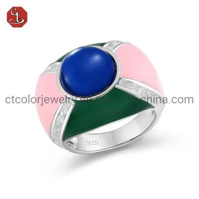 925 Sterling Silver Brass Rings Enamel Fashion Jewelry Enamel Geometric Rings Jewelry