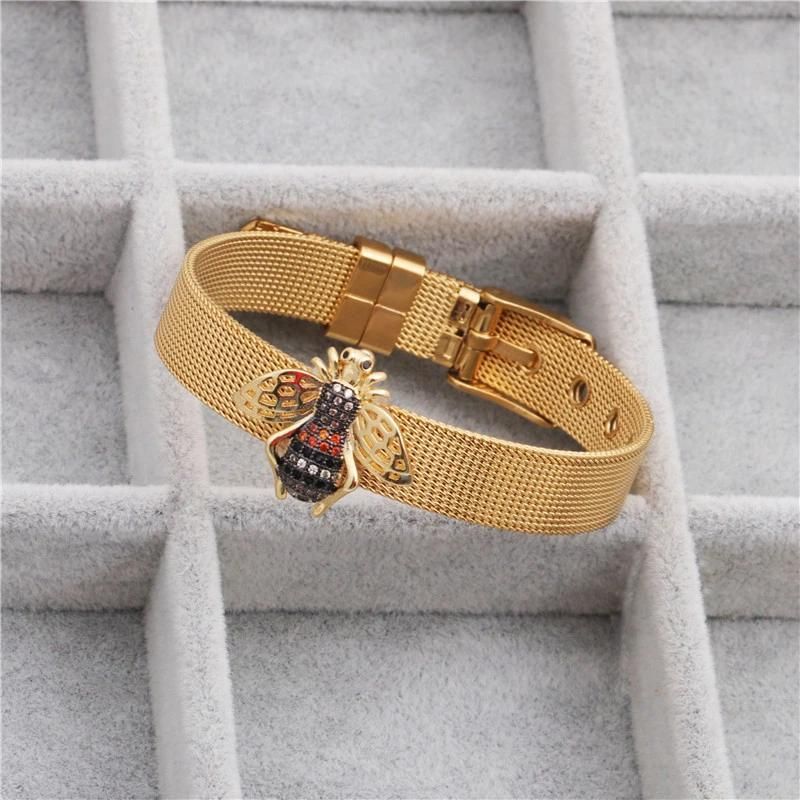 Women Fashion Stainless Steel Charm Mesh Belt Buckle Bracelet Bangle