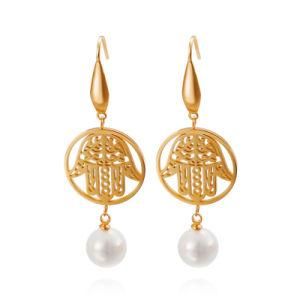 Ring Hollow Palm Pearl Gold-Plated Stainless Steel Earrings Drop