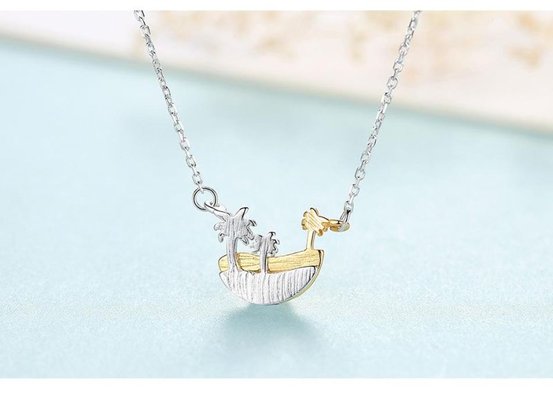 Single Layer Chains Beach and Forrest Silver Pendant Necklace