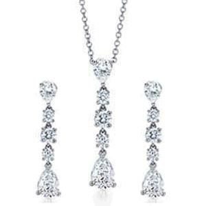 Rhodium Plated Bling Bridal CZ Teardrop Necklace Earrings Jewelry Set