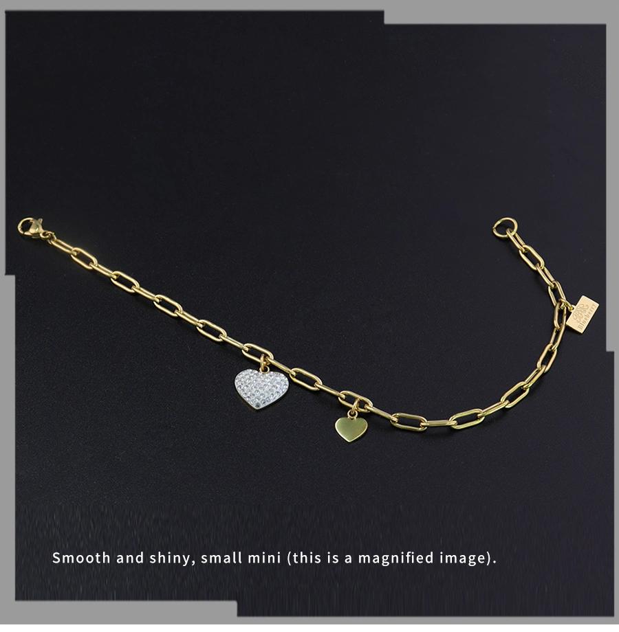 Elegant Female Bright Gold Love Heart Pendant Bracelet