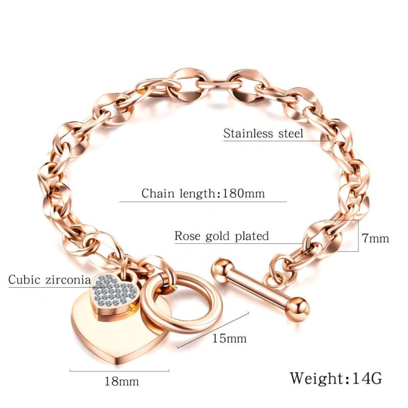 Stainless Steel Heart Bracelet with AAA Cubic Zirconia