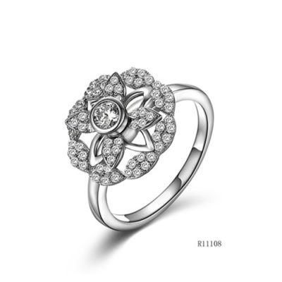 Creative Windmill Silver with CZ Flower Ring